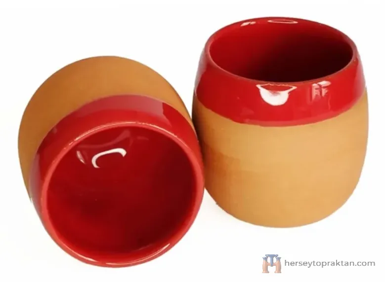 Toprak Kahve Yanı Su Bardağı 2'li (el Yapımı)