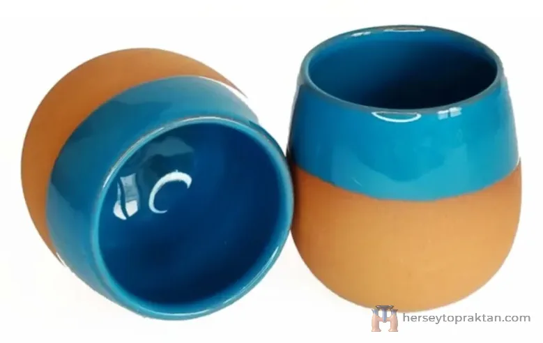 Toprak Kahve Yanı Su Bardağı 2'li (el Yapımı)