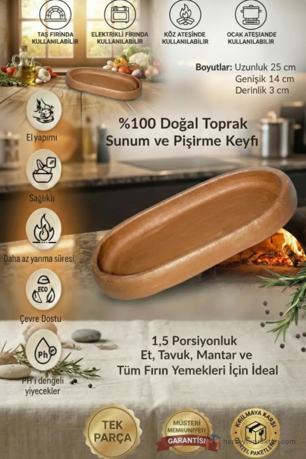 Toprak Güveç Kayık Orta Boy 25 Cm (1ADET)