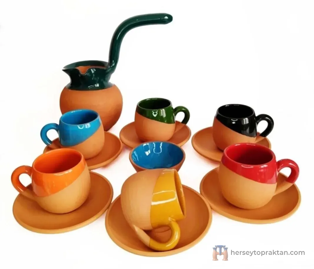 Toprak Fincan Takımı + Cezve + Lokumluk (yuvarlak El Yapımı)
