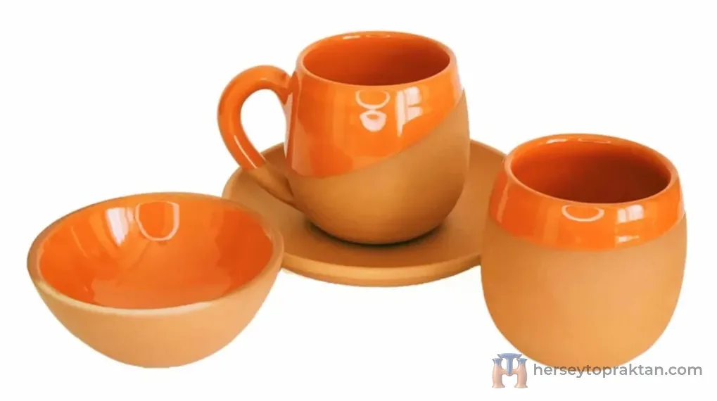 Toprak Kahve Fincan Takımı 3'lü Set