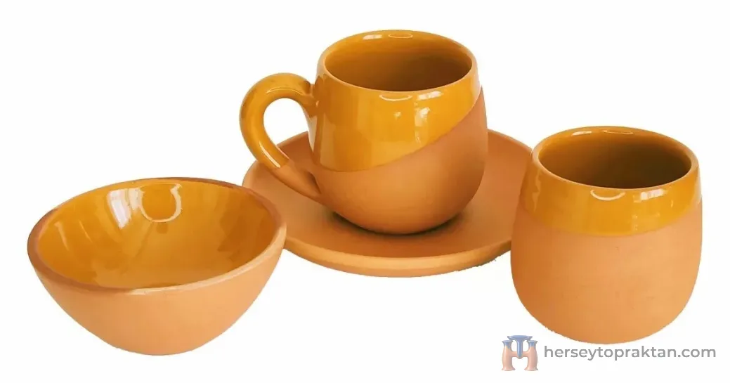 Toprak Kahve Fincan Takımı 3'lü Set