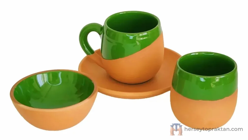 Toprak Kahve Fincan Takımı 3'lü Set