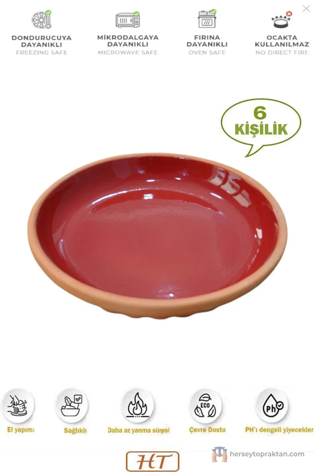 Toprak Sırlı Yuvarlak Güveç Tepsi 30 Cm 5-6 Kişilik