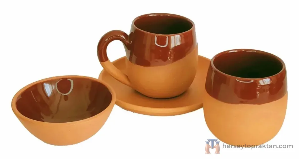 Toprak Kahve Fincan Takımı 3'lü Set