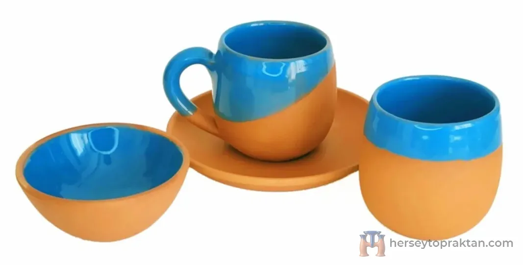 Toprak Kahve Fincan Takımı 3'lü Set