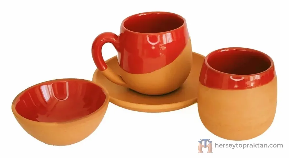 Toprak Kahve Fincan Takımı 3'lü Set