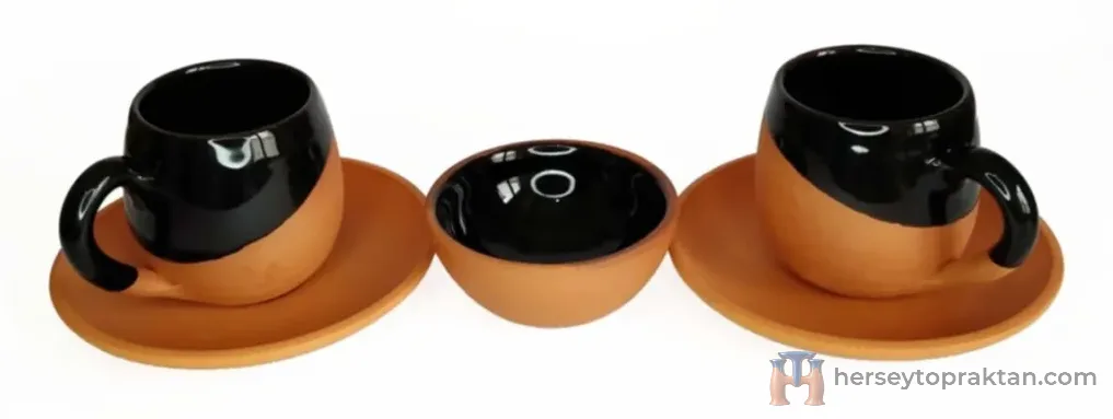 Siyah Toprak Fincan 3lü Set
