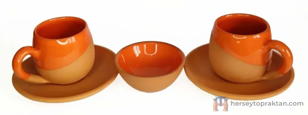 Turuncu Toprak Fincan 3'lü Set
