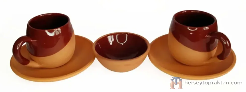 Kahverengi El Yapımı Toprak Fincan 3'lü Set