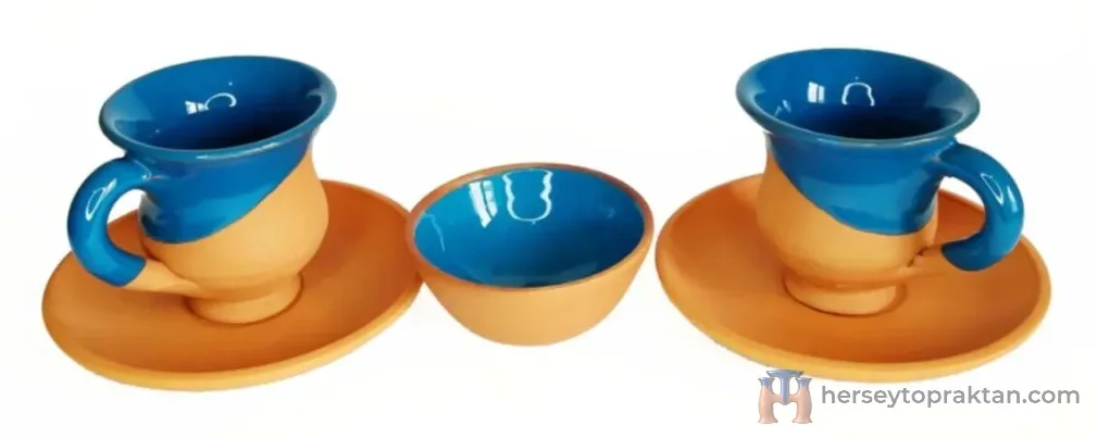 Toprak Kahve Fincanı 3 Lü Set Mavi