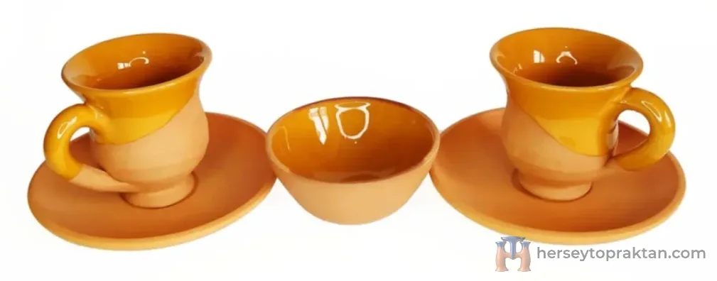 Toprak Kahve Fincanı 3 Lü Set Hardal Sarı