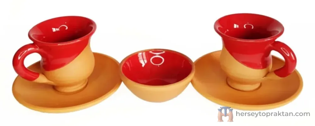 Toprak Kahve Fincanı 3 Lü Set Kırmızı