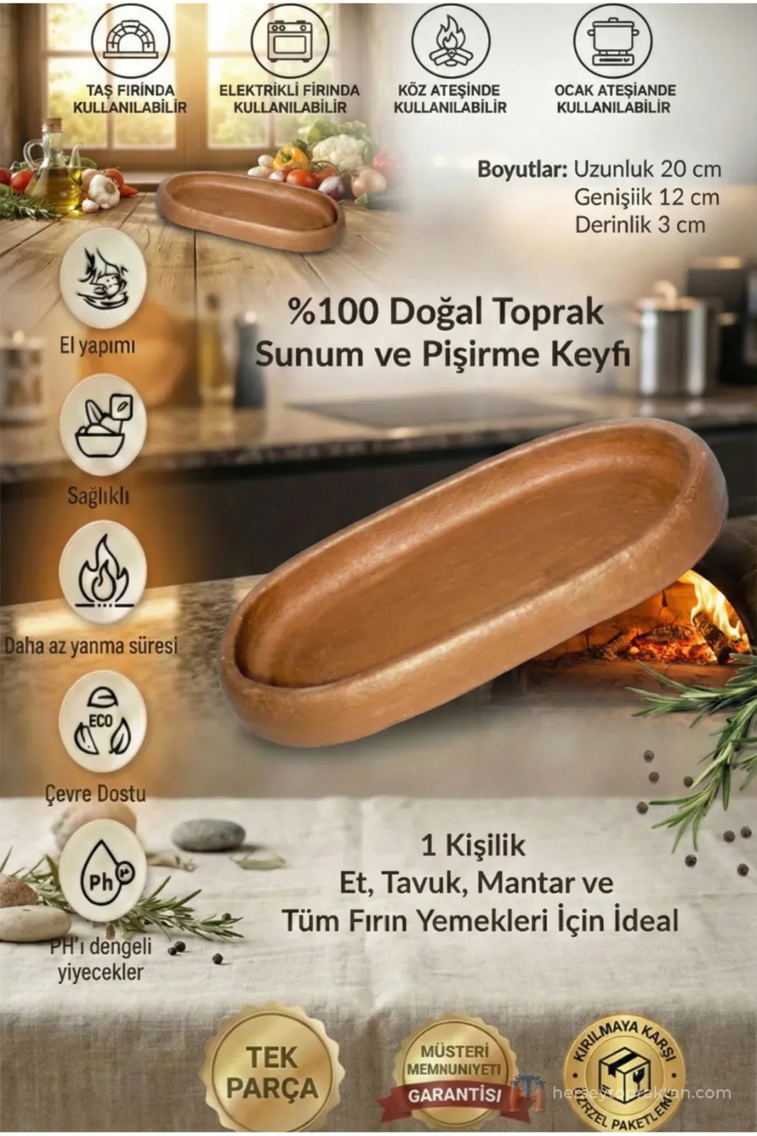 Toprak Güveç Kayık Küçük Boy 20 Cm (1ADET)
