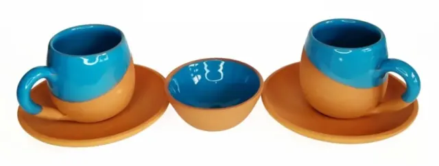 Toprak Fincan 3'lü Takım (El Yapımı) Mavi