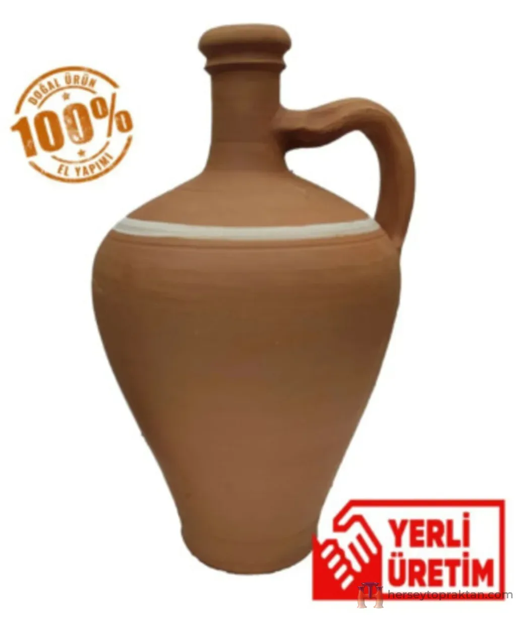 El Yapımı Terleyen Küçük Boy Su Testisi 1,5lt / Toprak Bardak Hediyeli