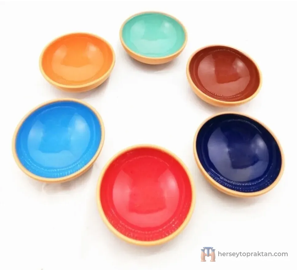 Toprak Kase Reçellik, Sosluk,çerezlik Renkli Sırlı- 6'lı 8 Cm