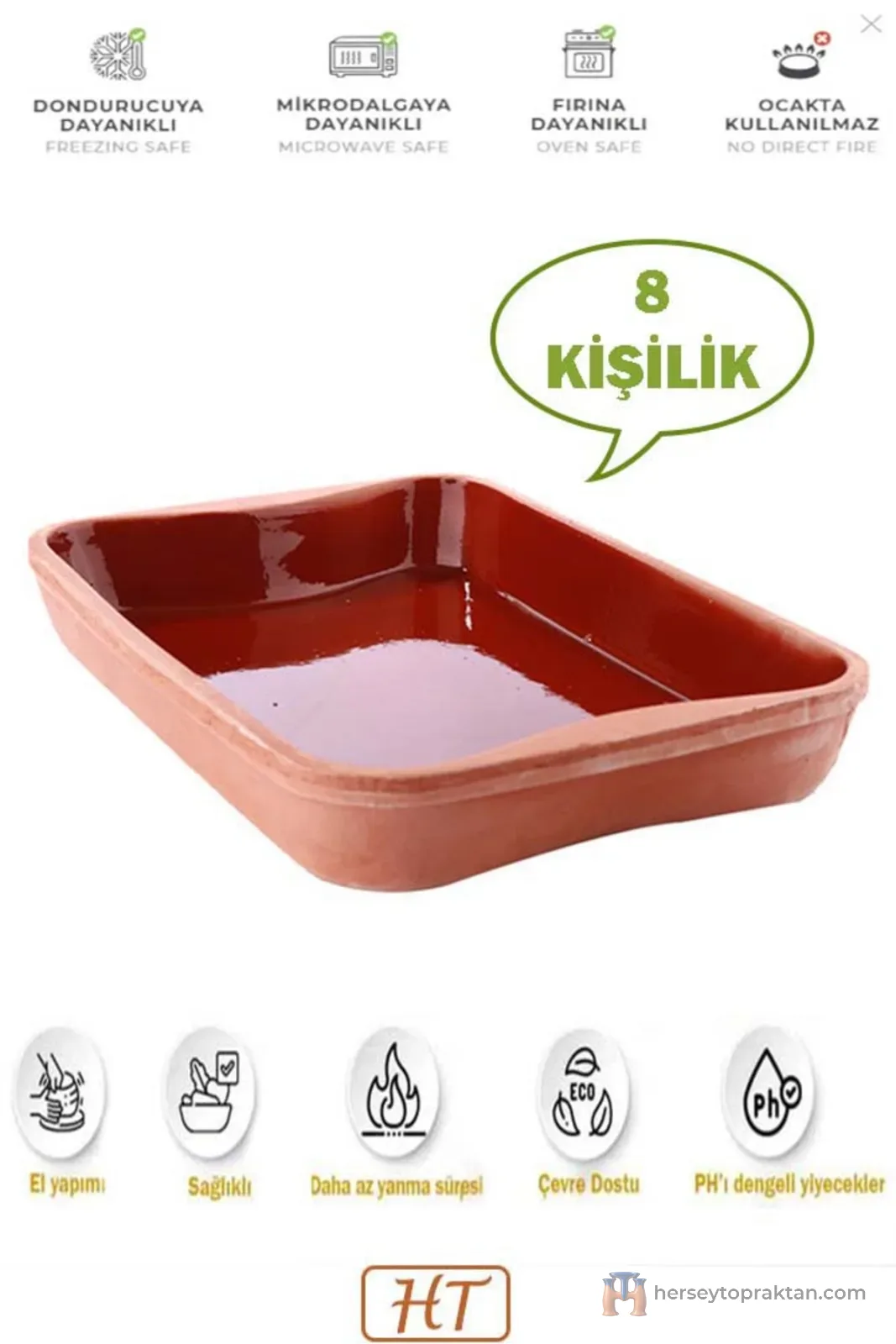 Toprak Sırlı Büyük Dikdörtgen Güveç Tepsi