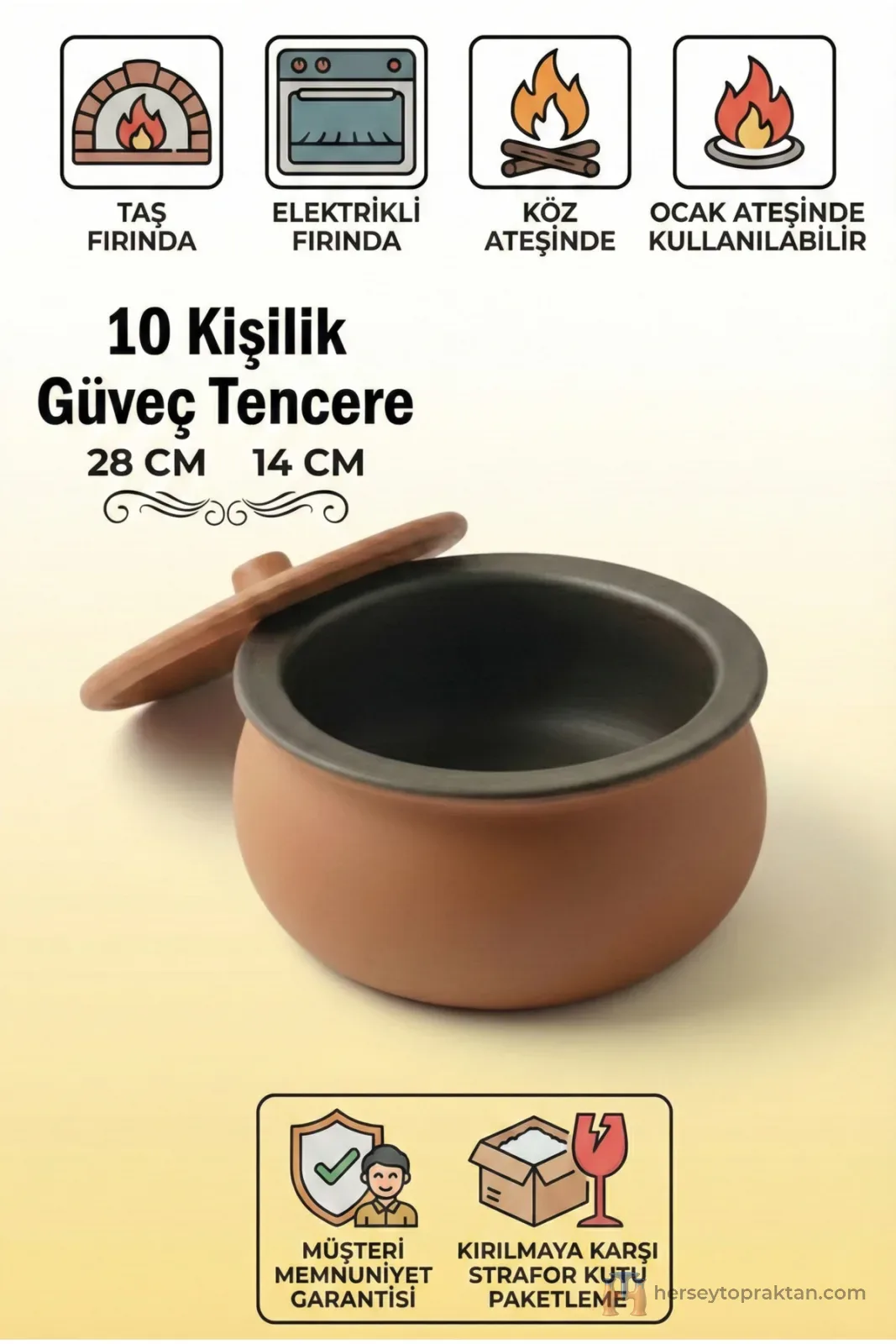 Toprak Güveç Büyük Aile Boy 8-10 Kişilik Güveç Kapağı Hediyeli