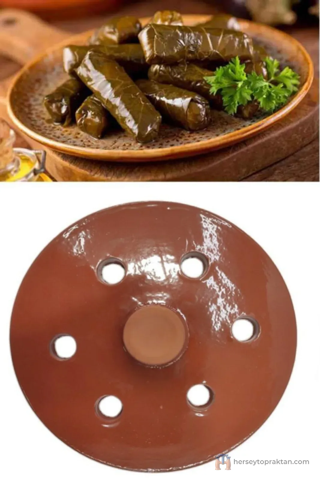 Büyük Boy Sırlı 23 Cm Toprak Dolma Sarma Taşı